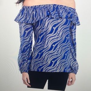 MICHAEL KORS Off the Shoulder Top Blue NWT Sz S